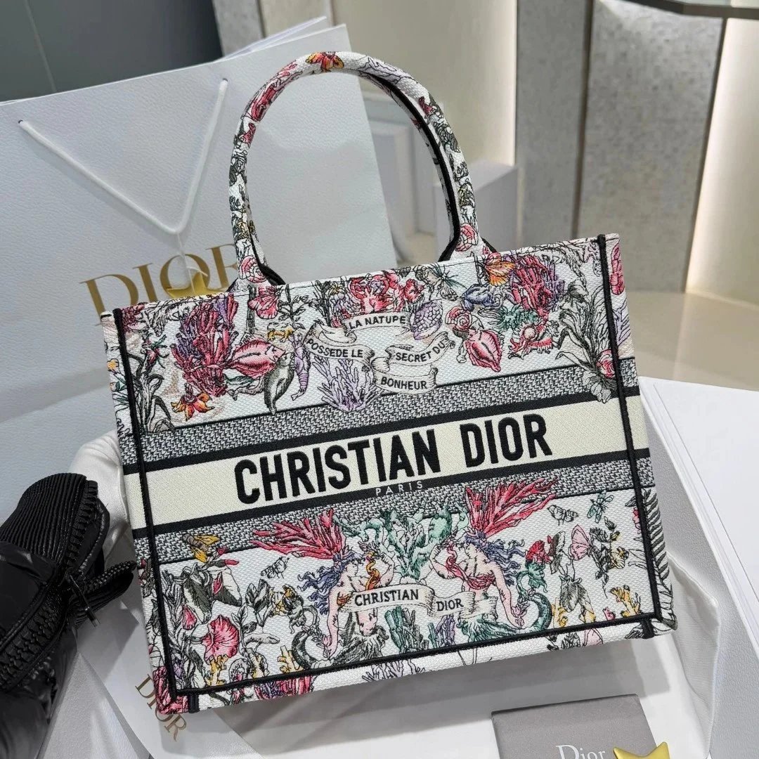 DIOR Canvas Embroidered Medium Book Tote White Multicolor - image 2