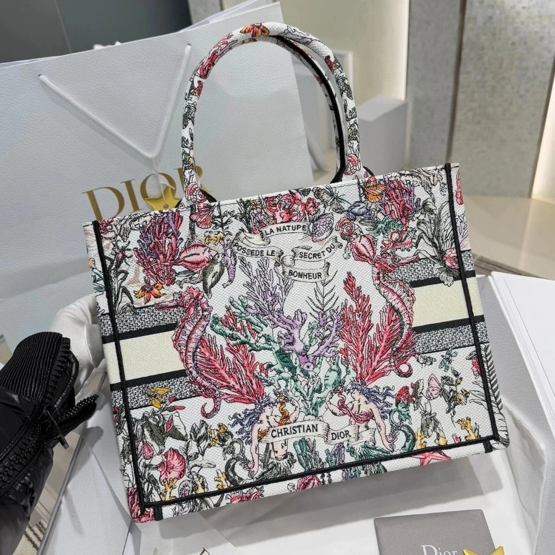 DIOR Canvas Embroidered Medium Book Tote White Multicolor - image 3