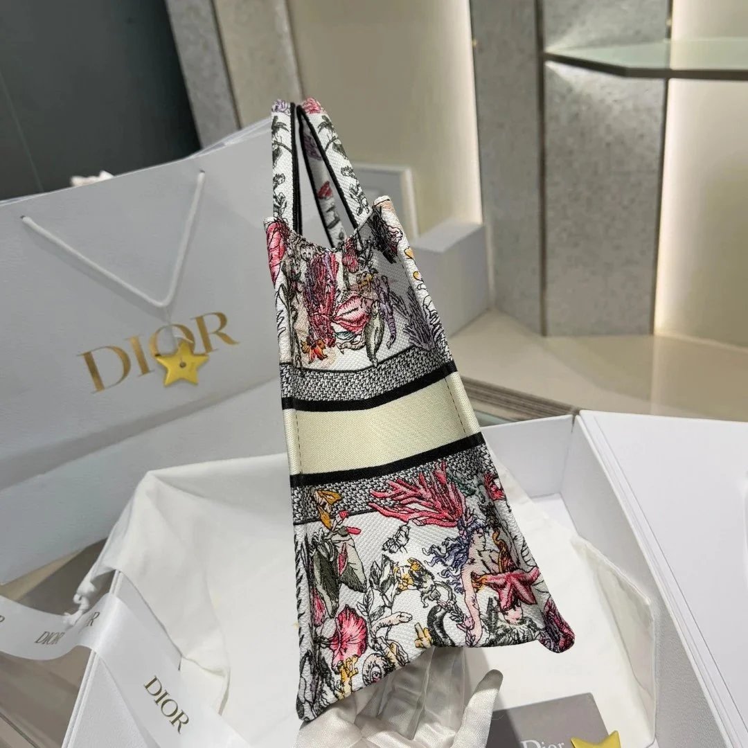 DIOR Canvas Embroidered Medium Book Tote White Multicolor - image 4