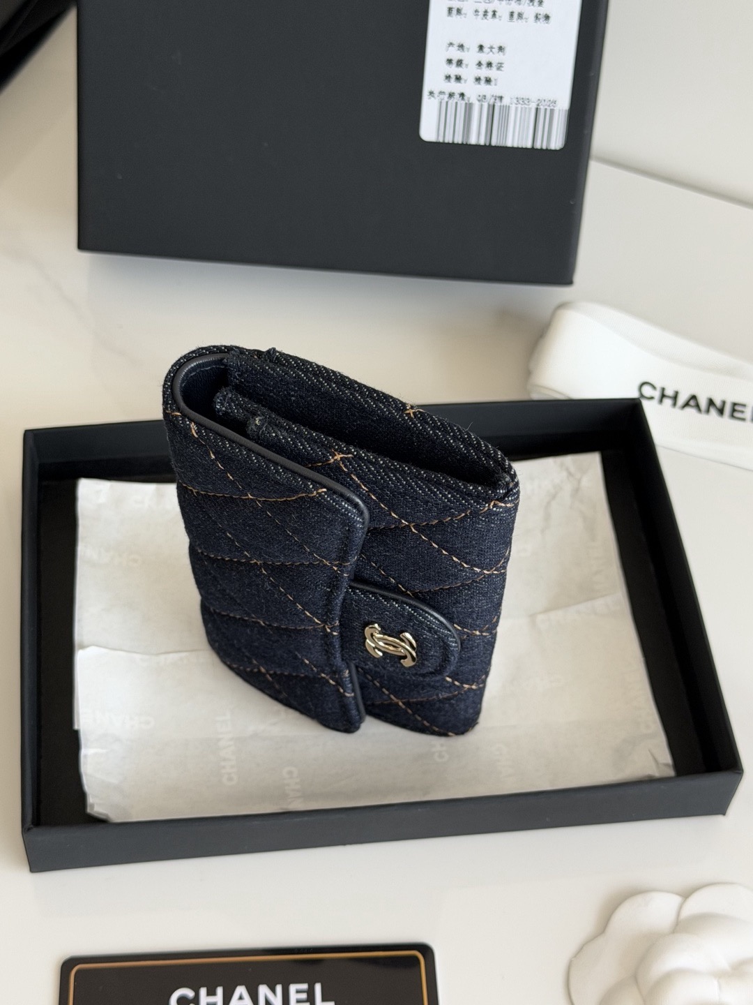CHANEL Classic Card Holder Denim Dark Blue & Orange - image 5