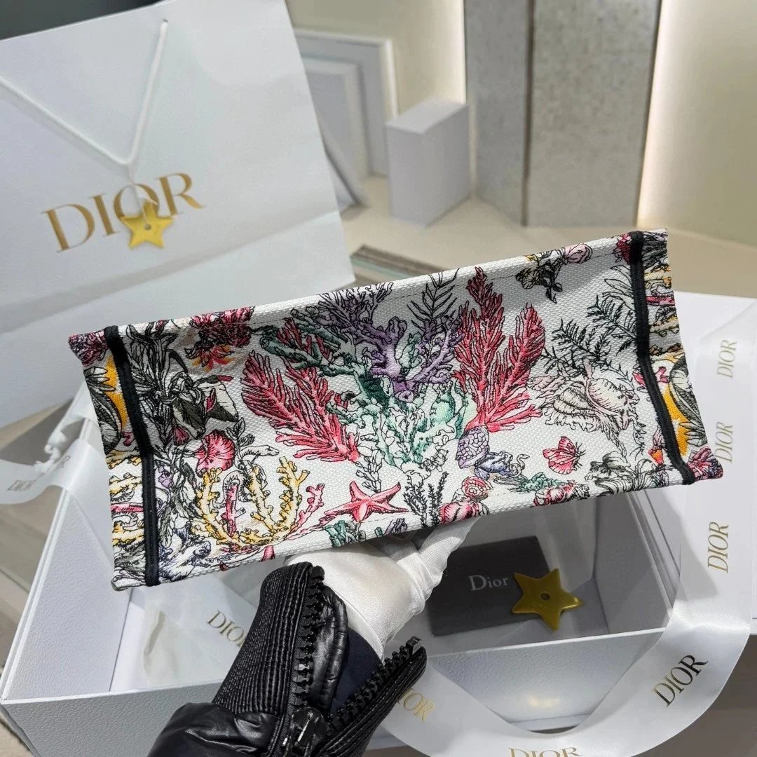 DIOR Canvas Embroidered Medium Book Tote White Multicolor - image 5