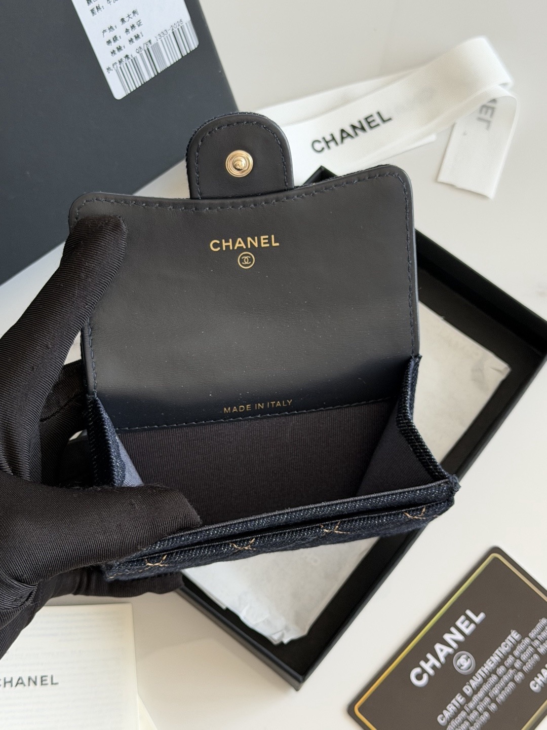 CHANEL Classic Card Holder Denim Dark Blue & Orange - image 8