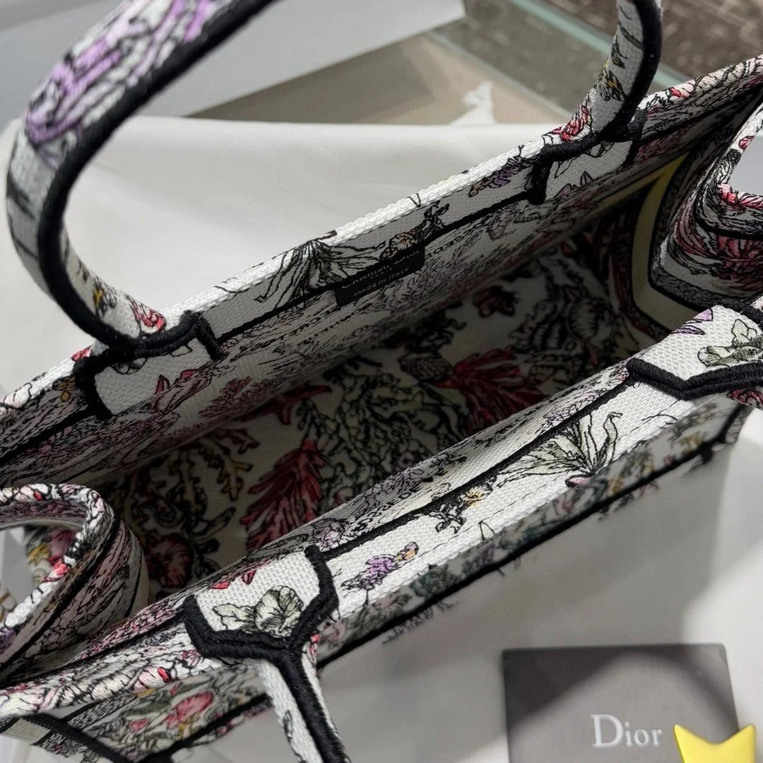 DIOR Canvas Embroidered Medium Book Tote White Multicolor - image 6