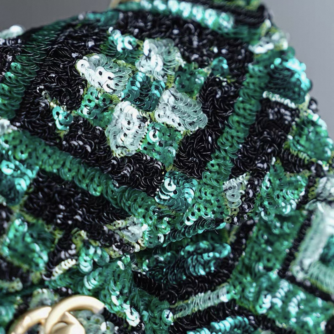 CHANEL Green and Black Mosaic Sequin Mini Flap Bag Gold Hardware - image 9