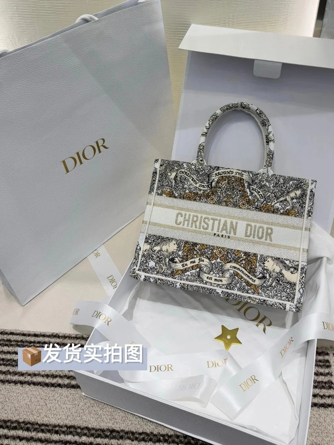 DIOR Canvas Embroidered Medium Book Tote White Multicolor - image 12