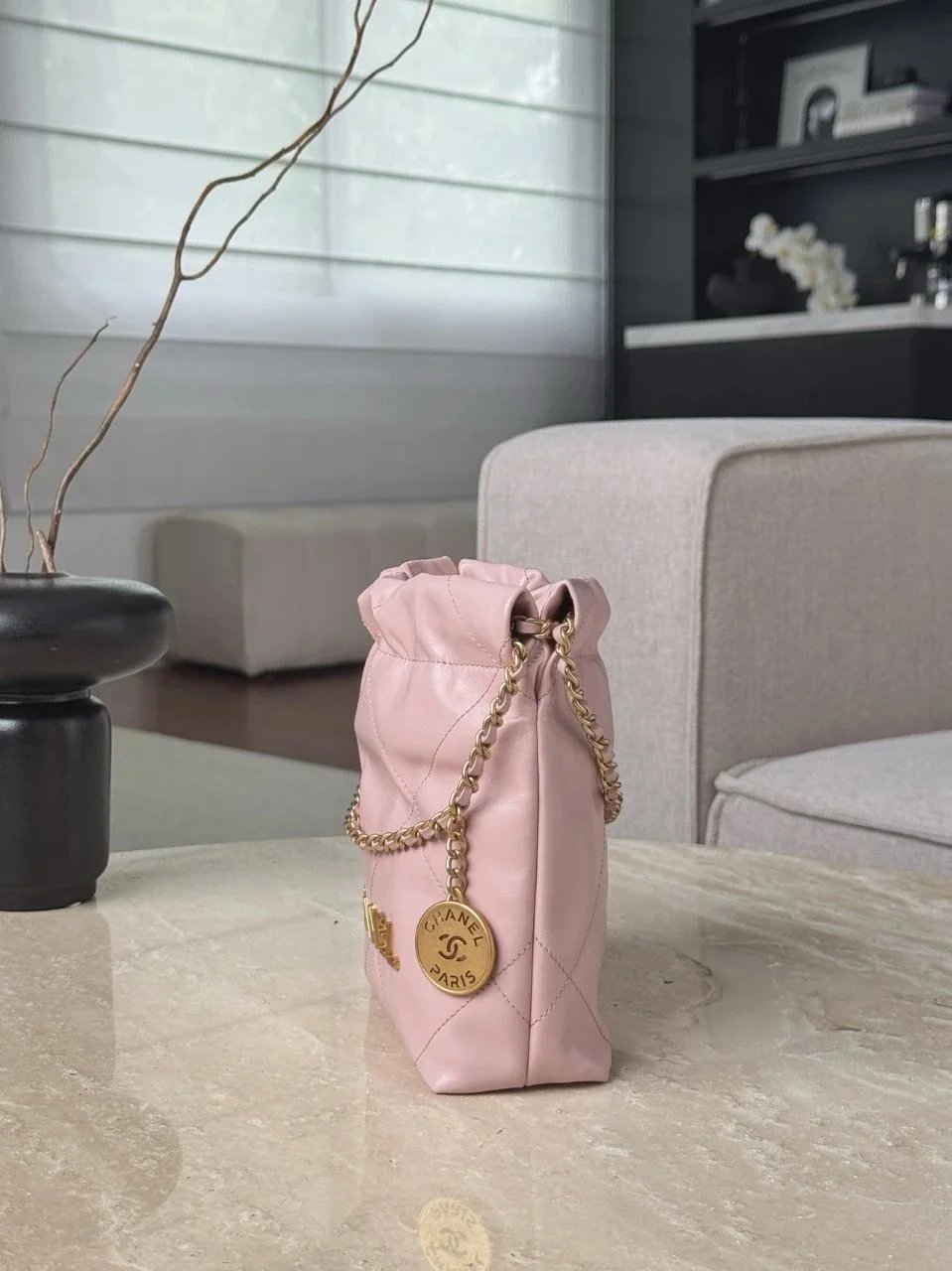 CHANEL MINI Shiny Calfskin Quilted 22bag Pink - image 4
