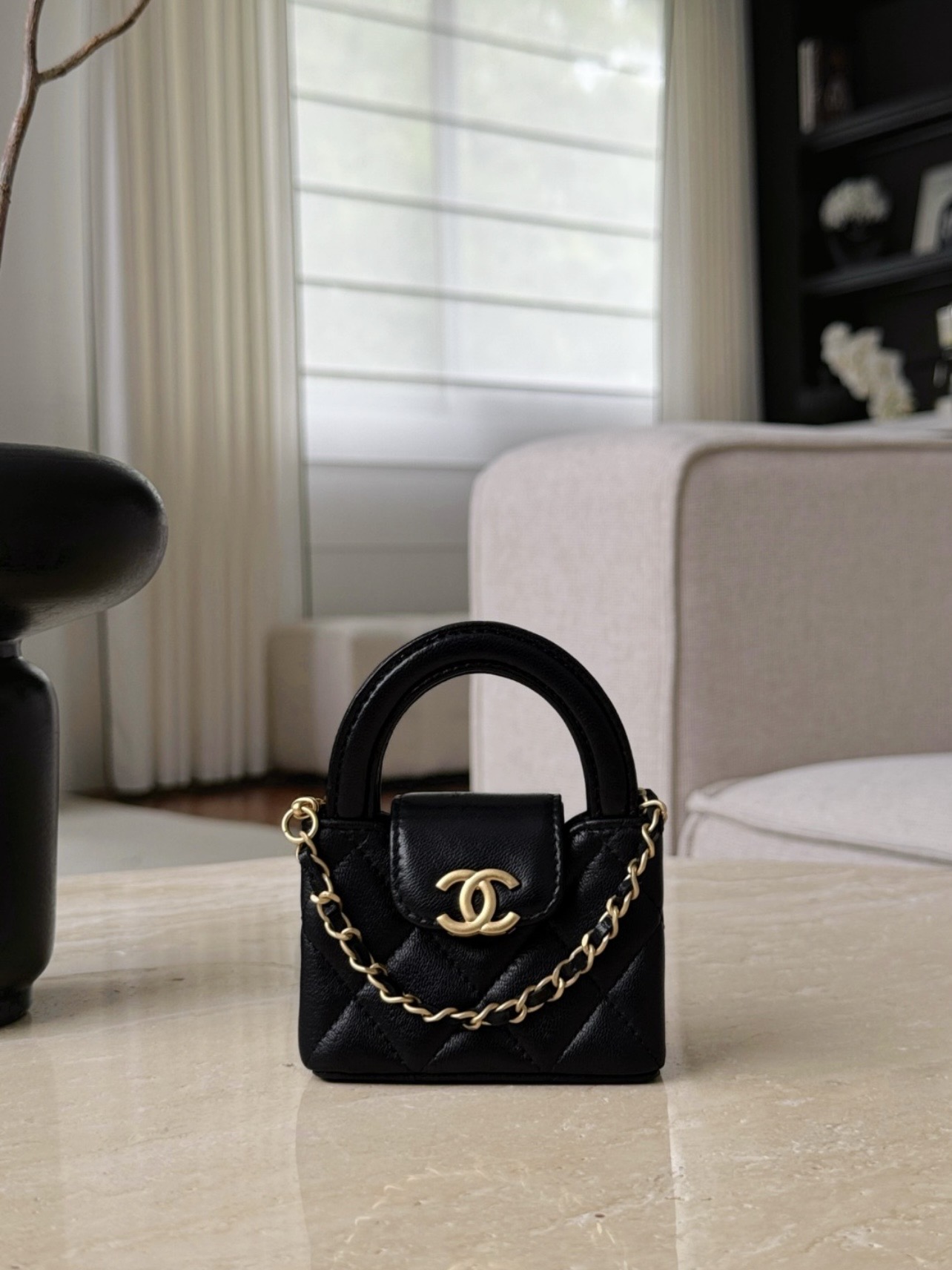 CHANEL 26C Mini Lambskin Quilted Bag Charm in Classic Black - image 2