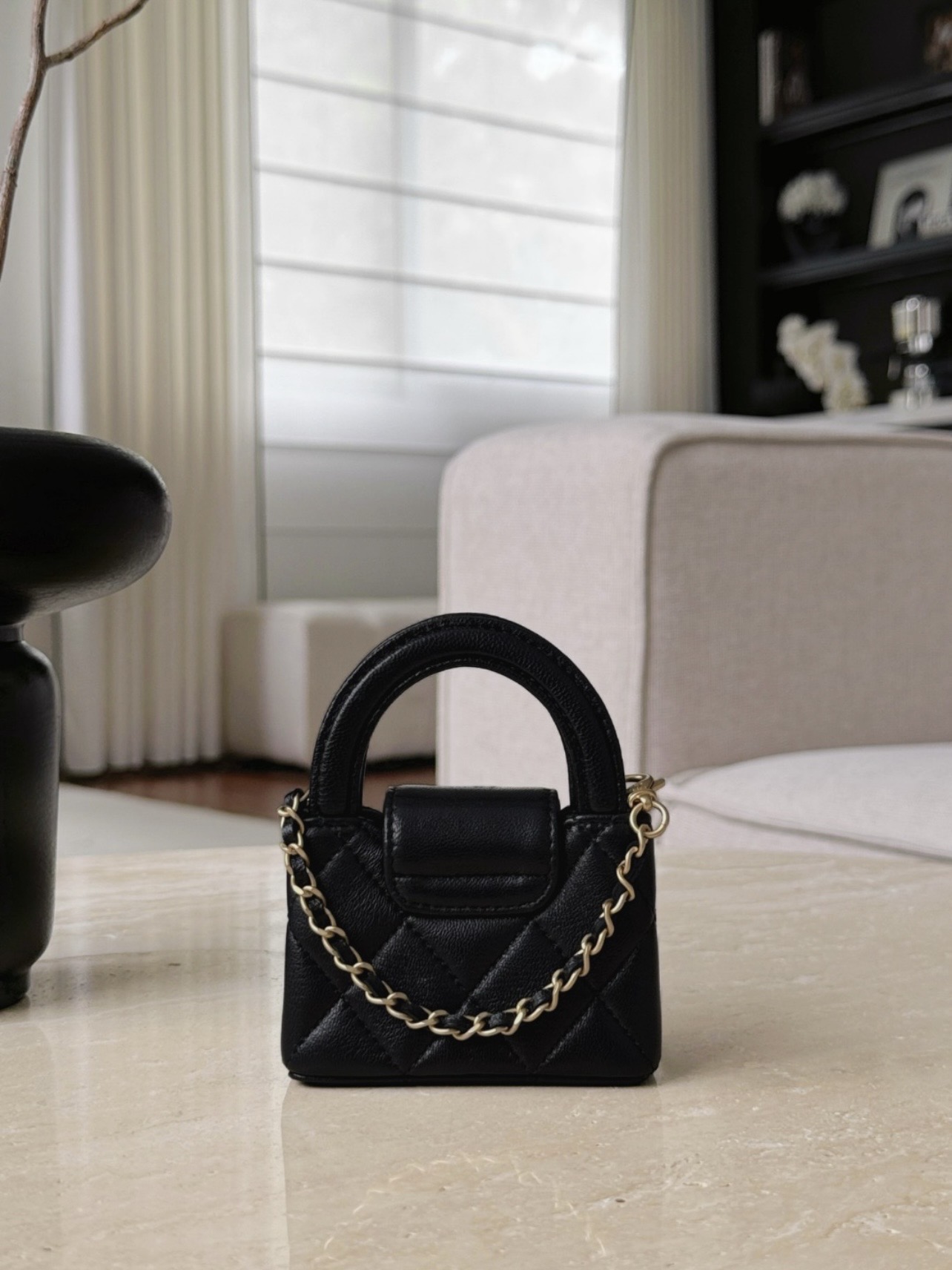 CHANEL 26C Mini Lambskin Quilted Bag Charm in Classic Black - image 3
