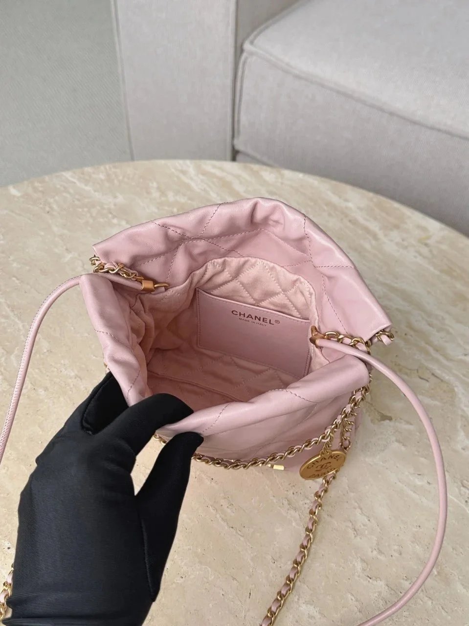CHANEL MINI Shiny Calfskin Quilted 22bag Pink - image 6