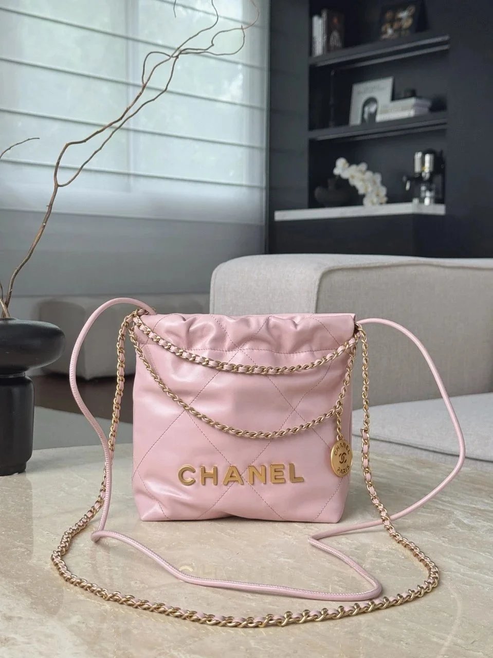 CHANEL MINI Shiny Calfskin Quilted 22bag Pink - image 7