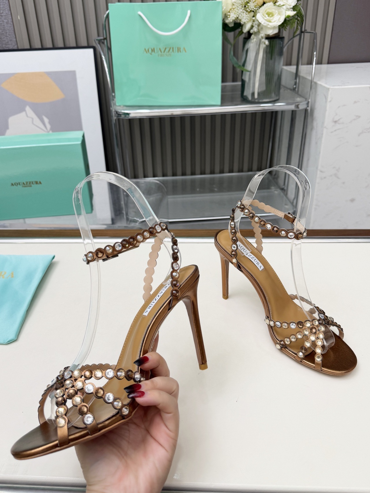 Aquazzura Tequila 85 embellished leather sandals - image 4