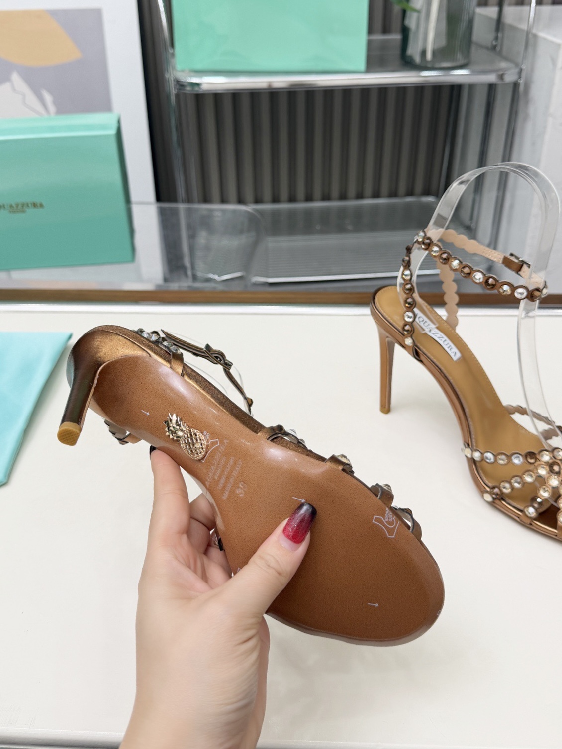 Aquazzura Tequila 85 embellished leather sandals - image 6