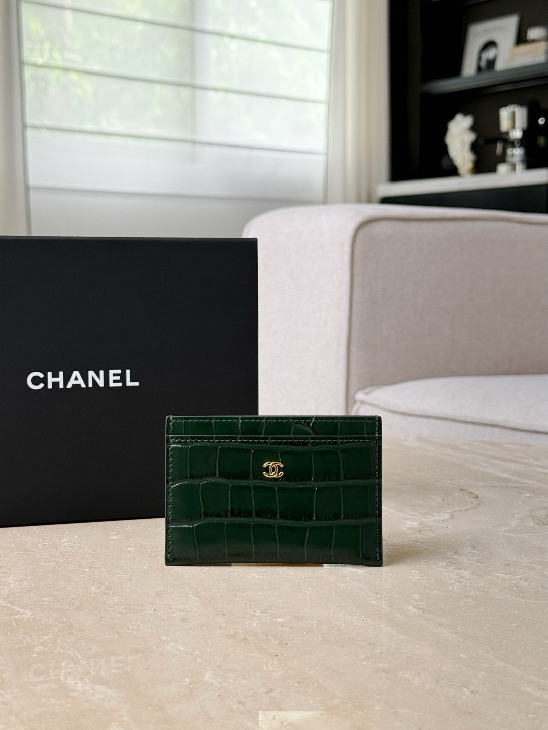 CHANEL Calfskin Crocodile Embossed Crococo Card Holder - image 2