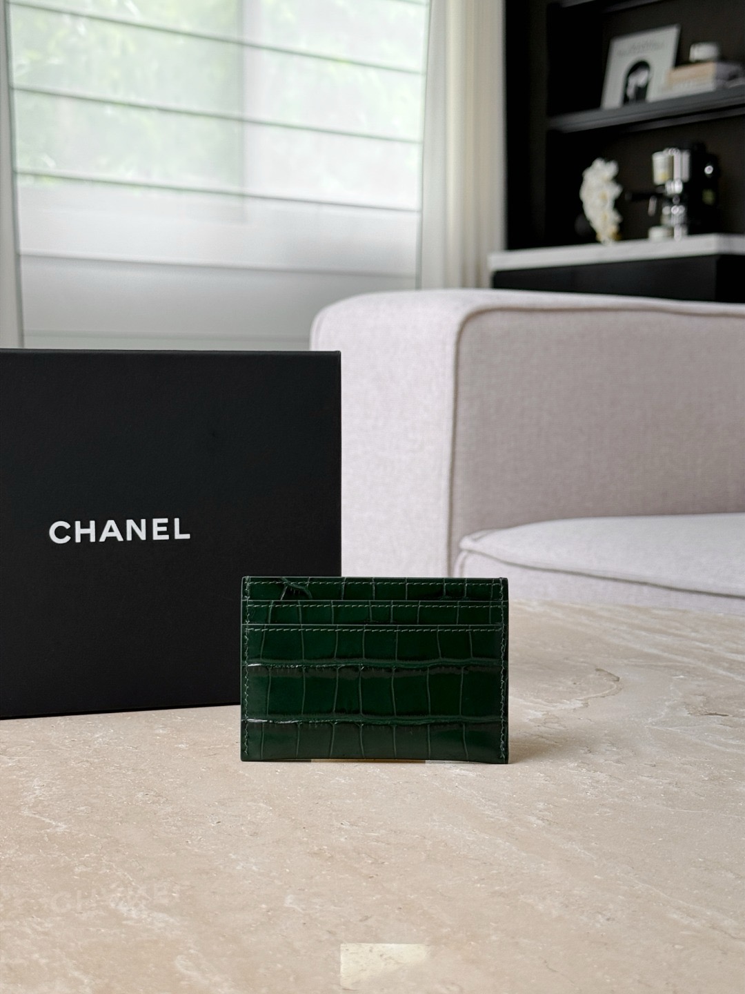 CHANEL Calfskin Crocodile Embossed Crococo Card Holder - image 3