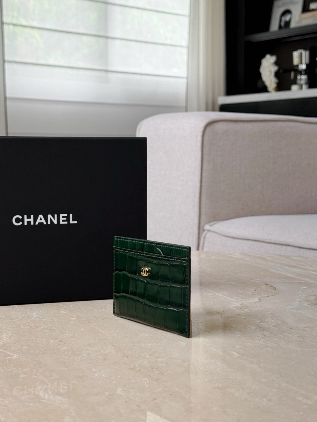 CHANEL Calfskin Crocodile Embossed Crococo Card Holder - image 4