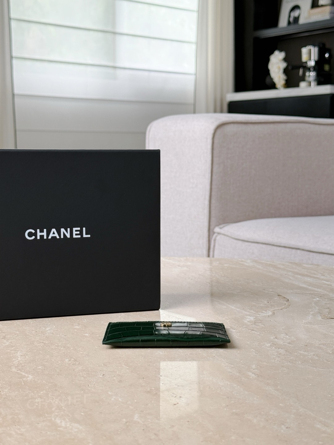 CHANEL Calfskin Crocodile Embossed Crococo Card Holder - image 5