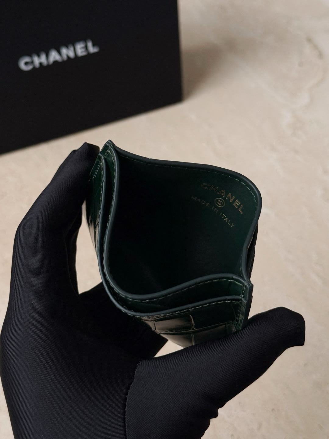 CHANEL Calfskin Crocodile Embossed Crococo Card Holder - image 6