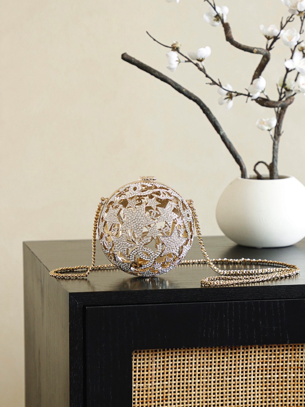 CHANEL Gold Metal Strass Crystal Sphere Minaudiere Clutch - image 2