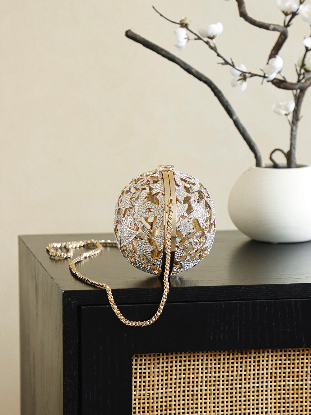 CHANEL Gold Metal Strass Crystal Sphere Minaudiere Clutch - image 4