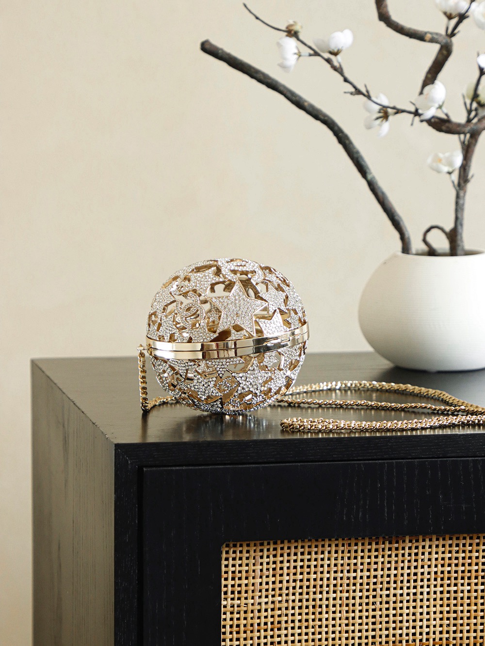 CHANEL Gold Metal Strass Crystal Sphere Minaudiere Clutch - image 5