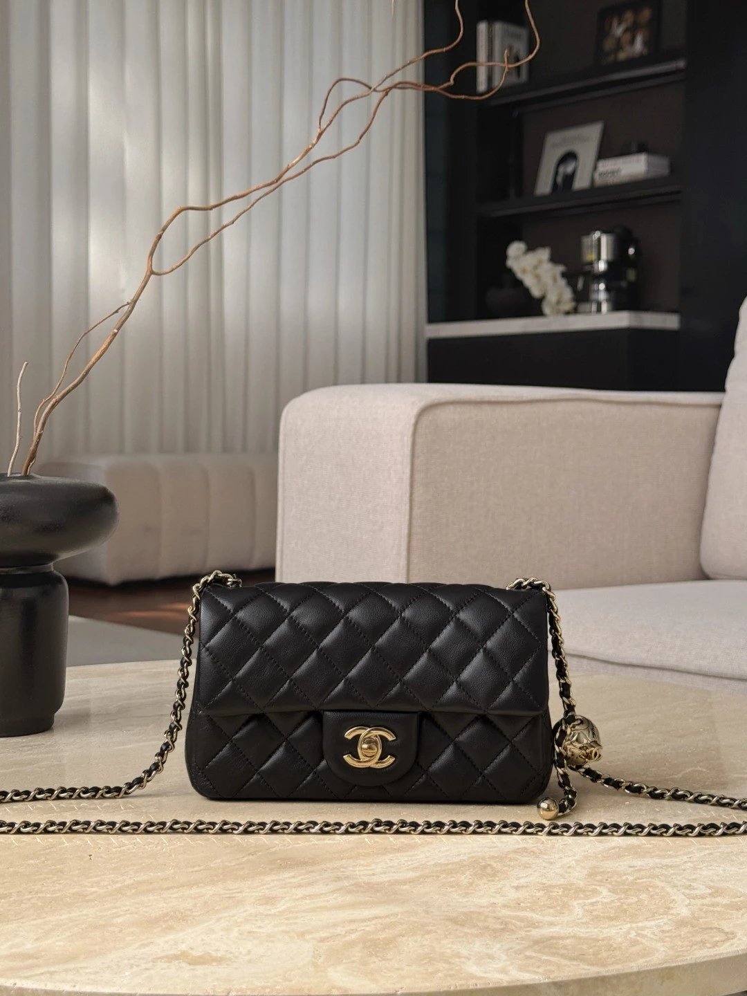 CHANEL Classic Flap CF with Light Gold Ball Charm – 20cm - image 2