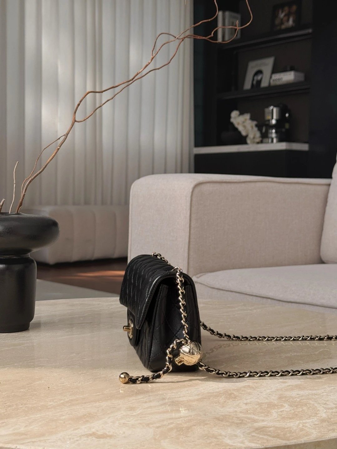 CHANEL Classic Flap CF with Light Gold Ball Charm – 20cm - image 4