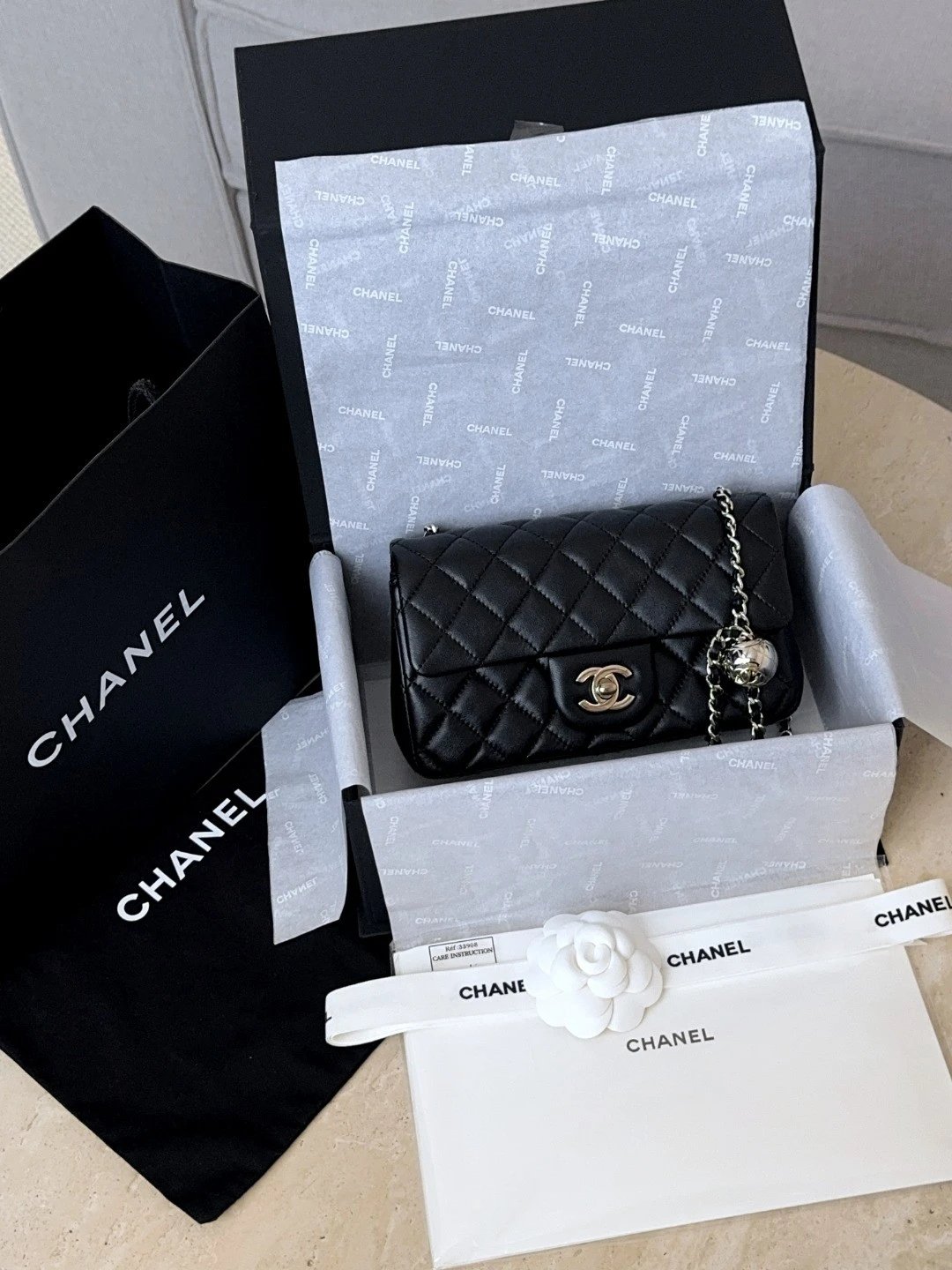 CHANEL Classic Flap CF with Light Gold Ball Charm – 20cm - image 8