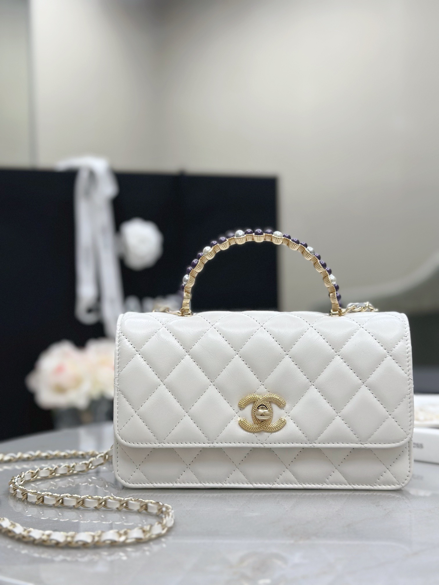 CHANEL Pearl-Embellished WOC Flap Bag - image 2
