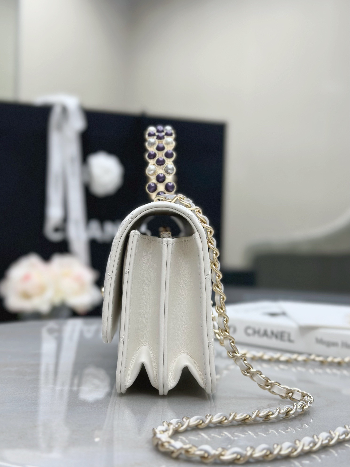 CHANEL Pearl-Embellished WOC Flap Bag - image 3