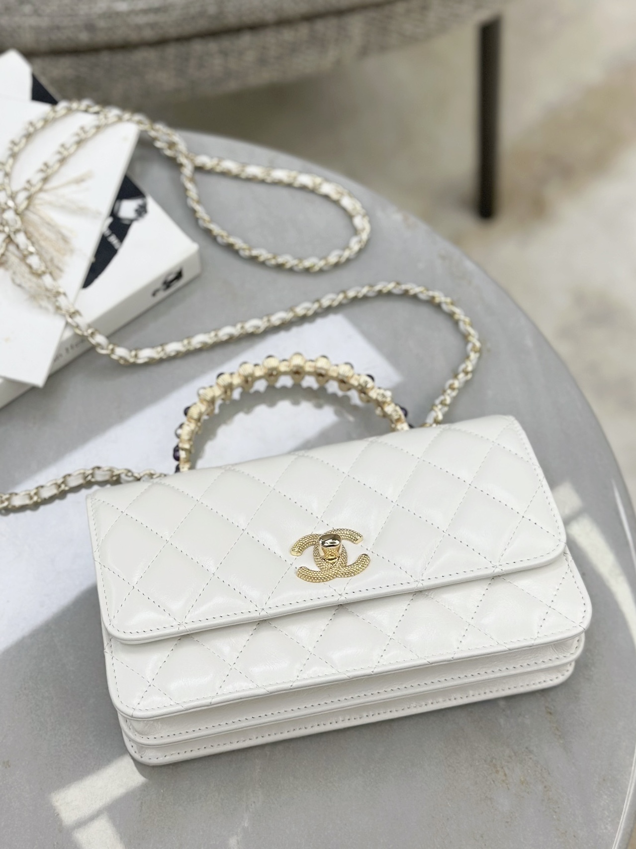 CHANEL Pearl-Embellished WOC Flap Bag - image 6
