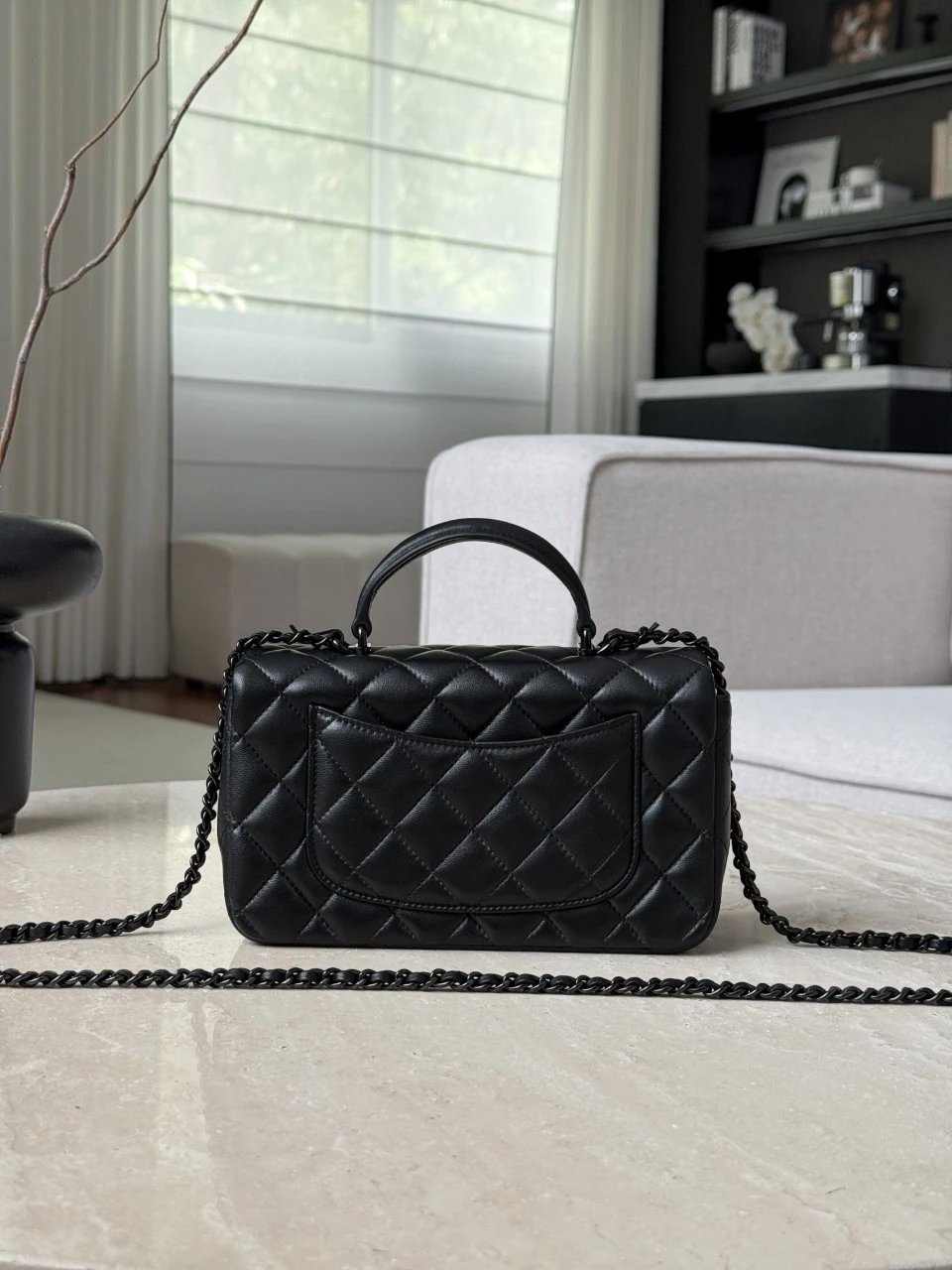 CHANEL 22 Mini Flap Bag with Top Handle Lambskin SoBlack - image 3