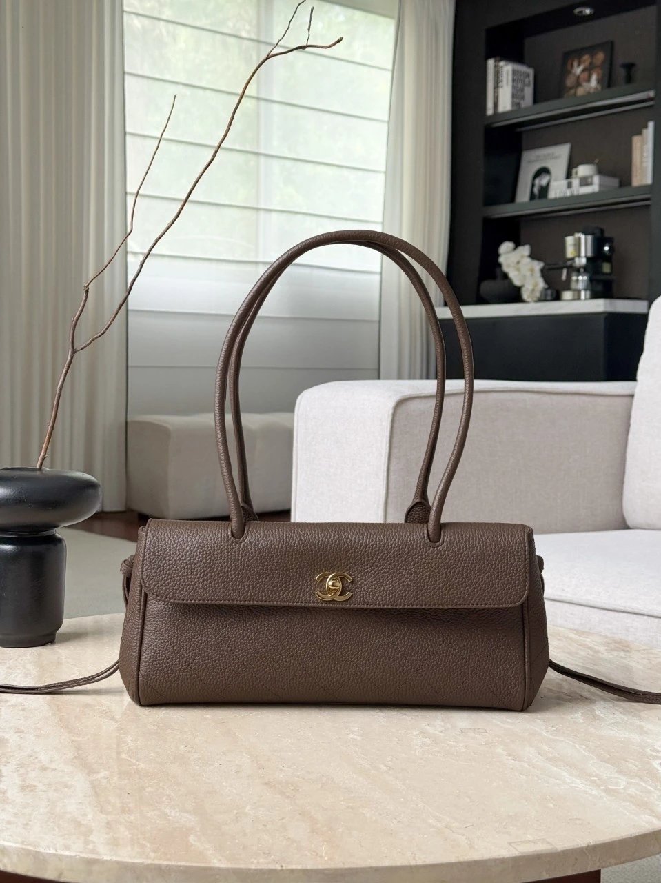 CHANEL Small Shopping Bag Dark Khaki Grained Calfskin - image 2