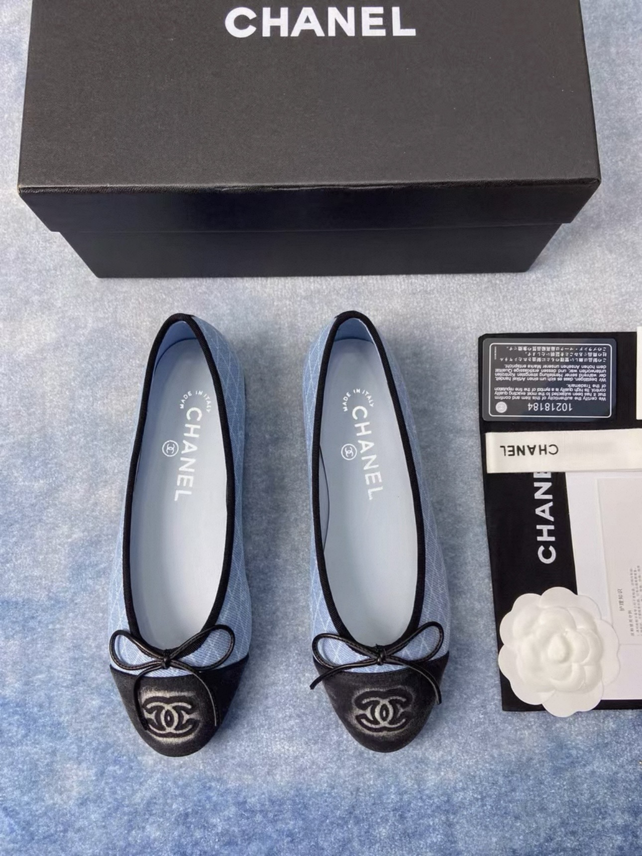 CHANEL Denim Printed Quilt CC Cap Toe Ballerina Flats - image 2