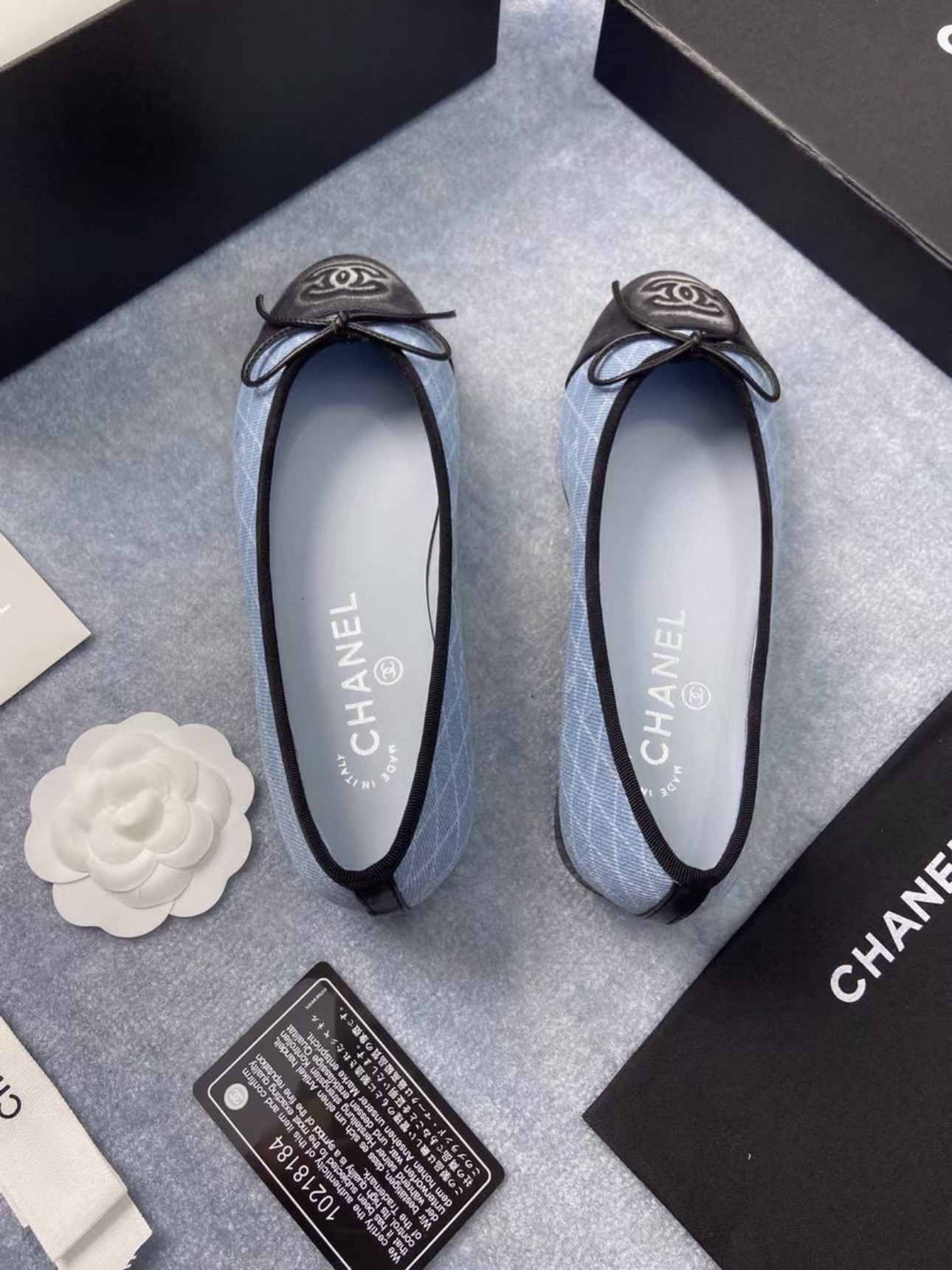 CHANEL Denim Printed Quilt CC Cap Toe Ballerina Flats - image 4
