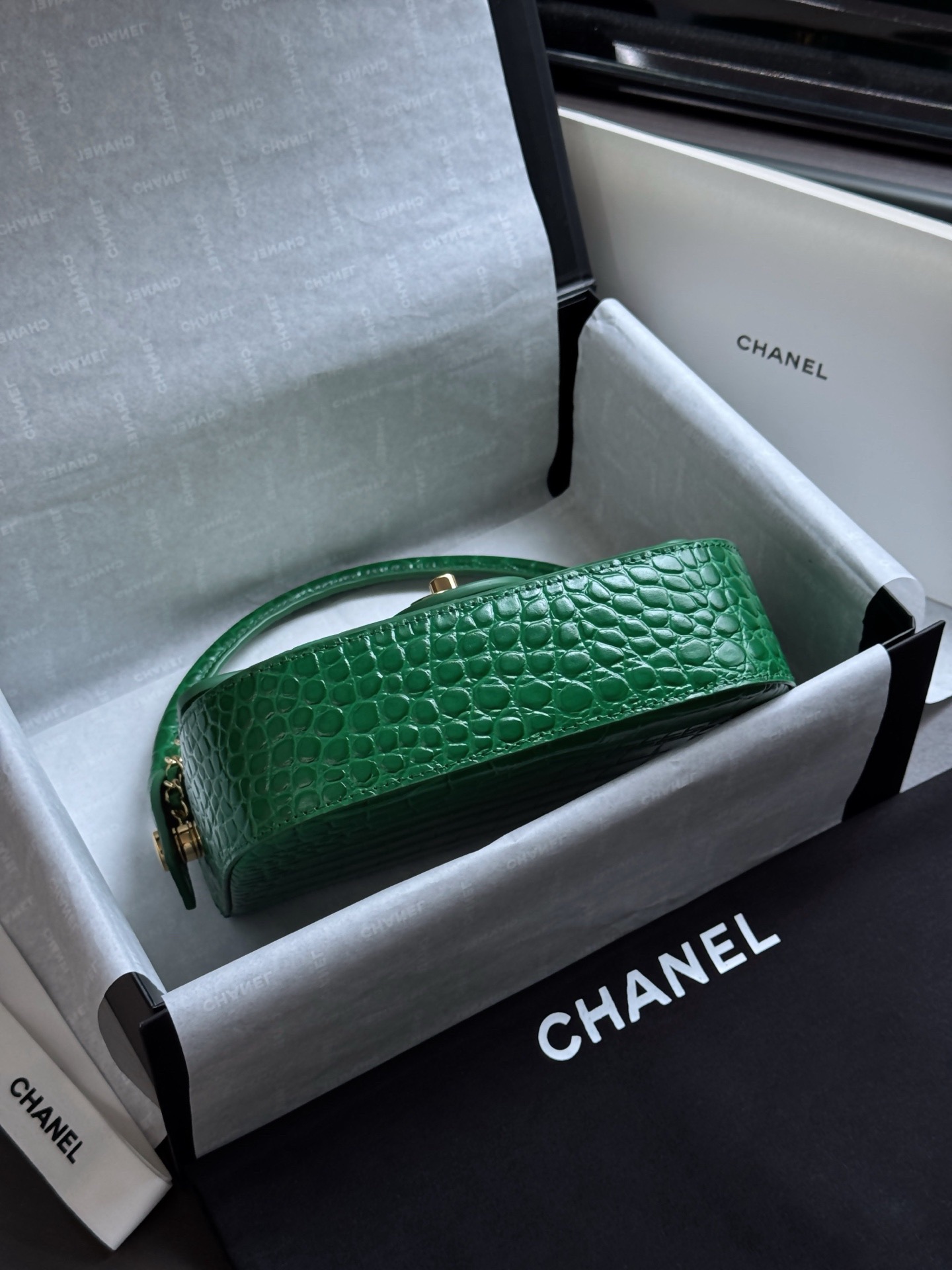 CHANEL Mini Flap Bag with Top Handle Crocodile Embossed Calfskin - image 5