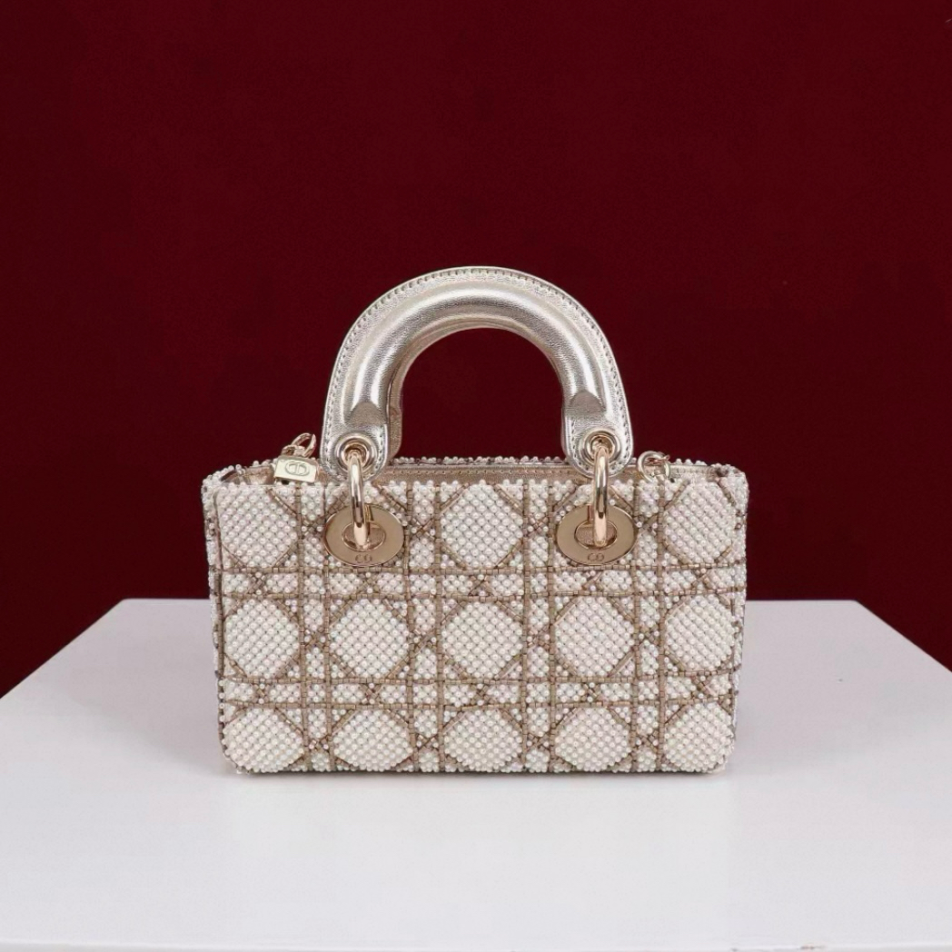 Micro Lady D-joy Lambskin Pearl Embroidered Gold - image 4