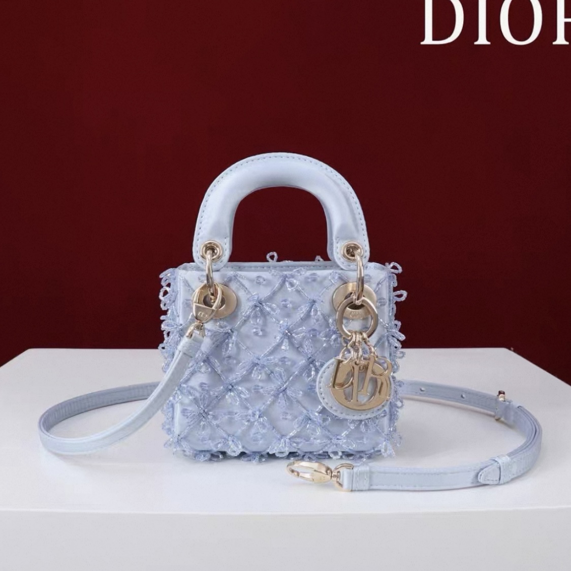 DIOR Lady Dior Mirco Ice Crystal Blue Embroidered Beaded Bag - image 2