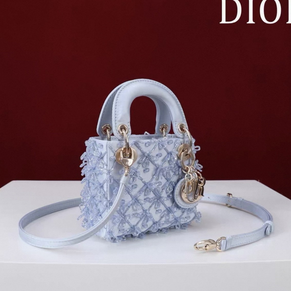 DIOR Lady Dior Mirco Ice Crystal Blue Embroidered Beaded Bag - image 3