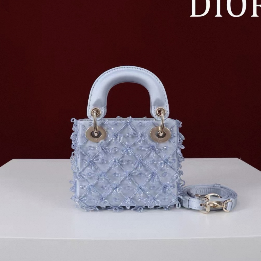 DIOR Lady Dior Mirco Ice Crystal Blue Embroidered Beaded Bag - image 4