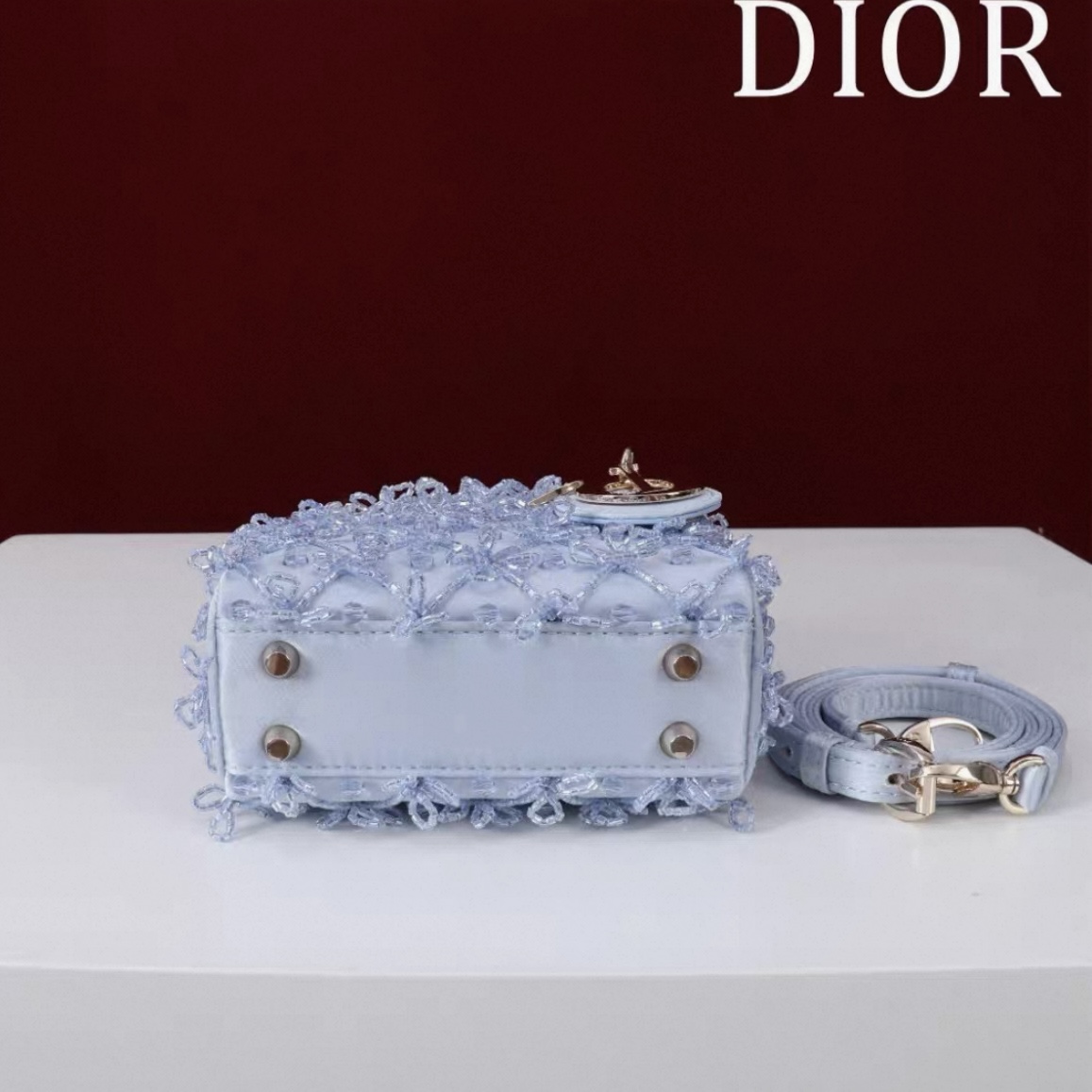 DIOR Lady Dior Mirco Ice Crystal Blue Embroidered Beaded Bag - image 5