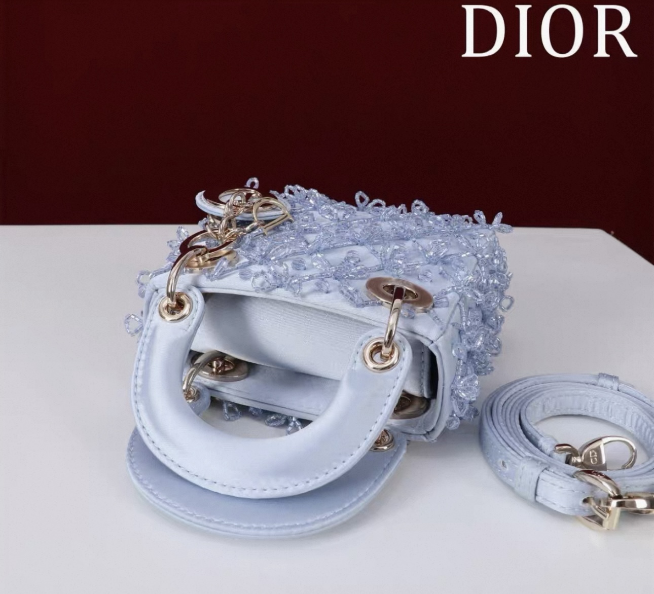 DIOR Lady Dior Mirco Ice Crystal Blue Embroidered Beaded Bag - image 6