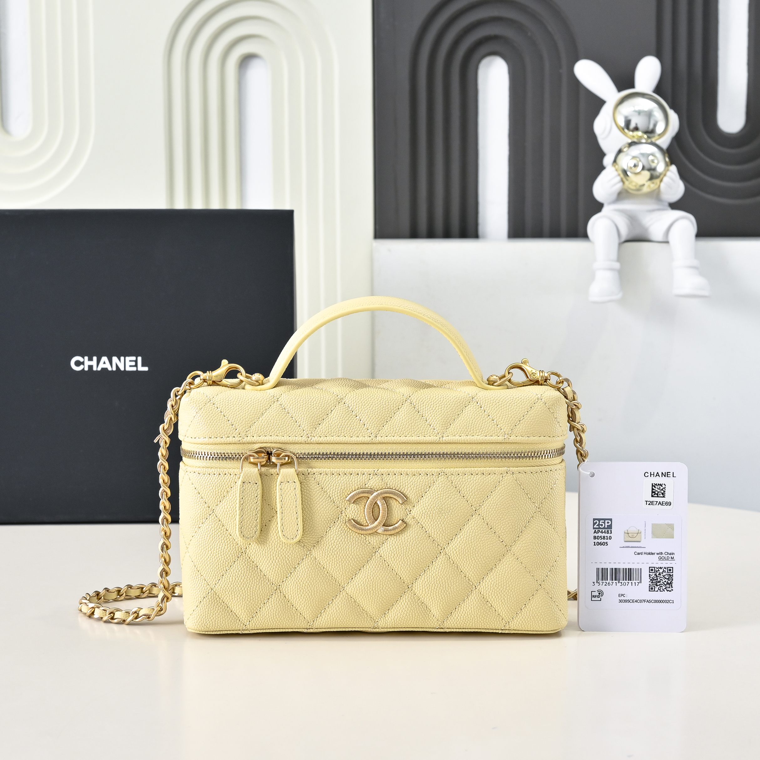 CHANEL 25P Brushed Gold Logo Chain Vanity Bag - image 2