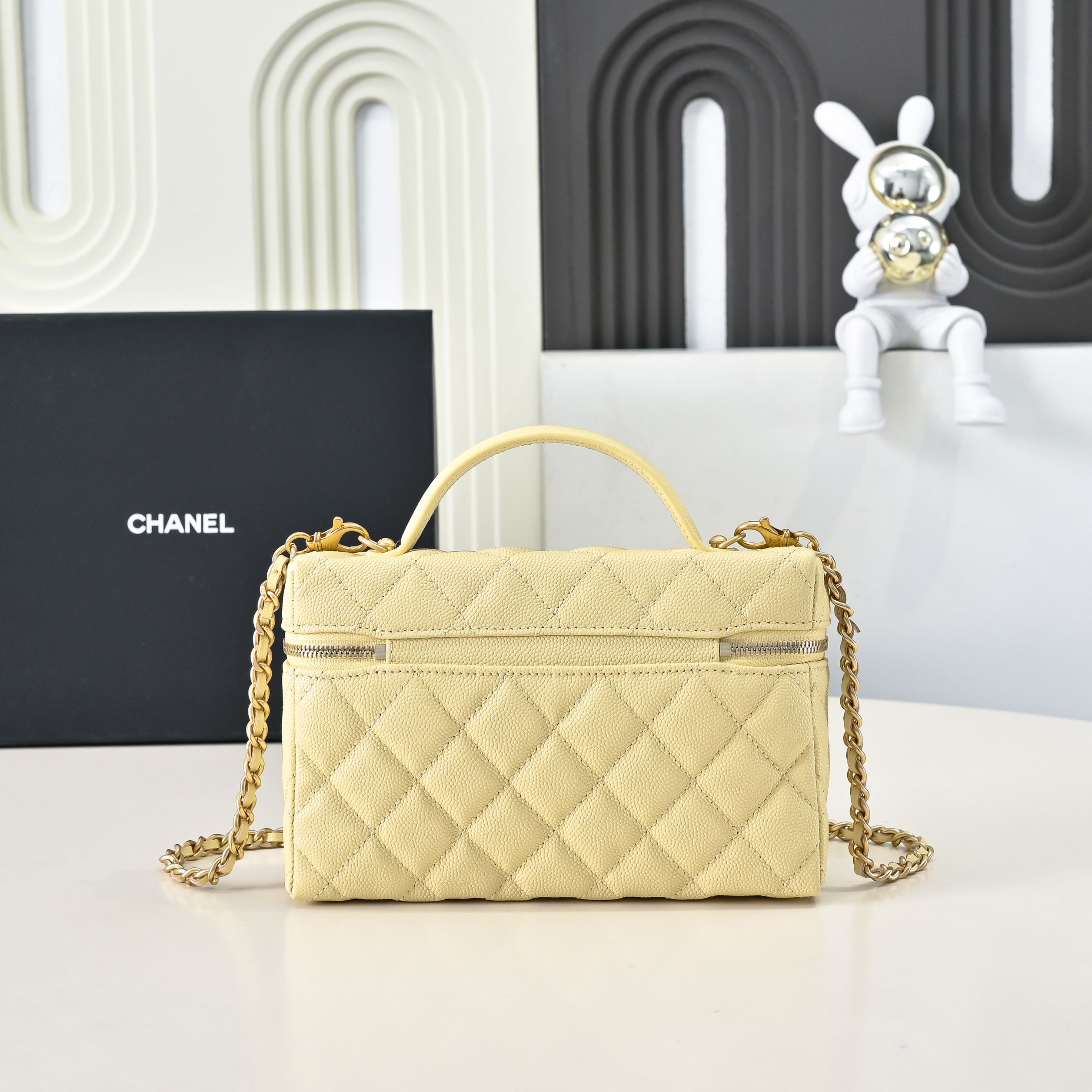 CHANEL 25P Brushed Gold Logo Chain Vanity Bag - image 3