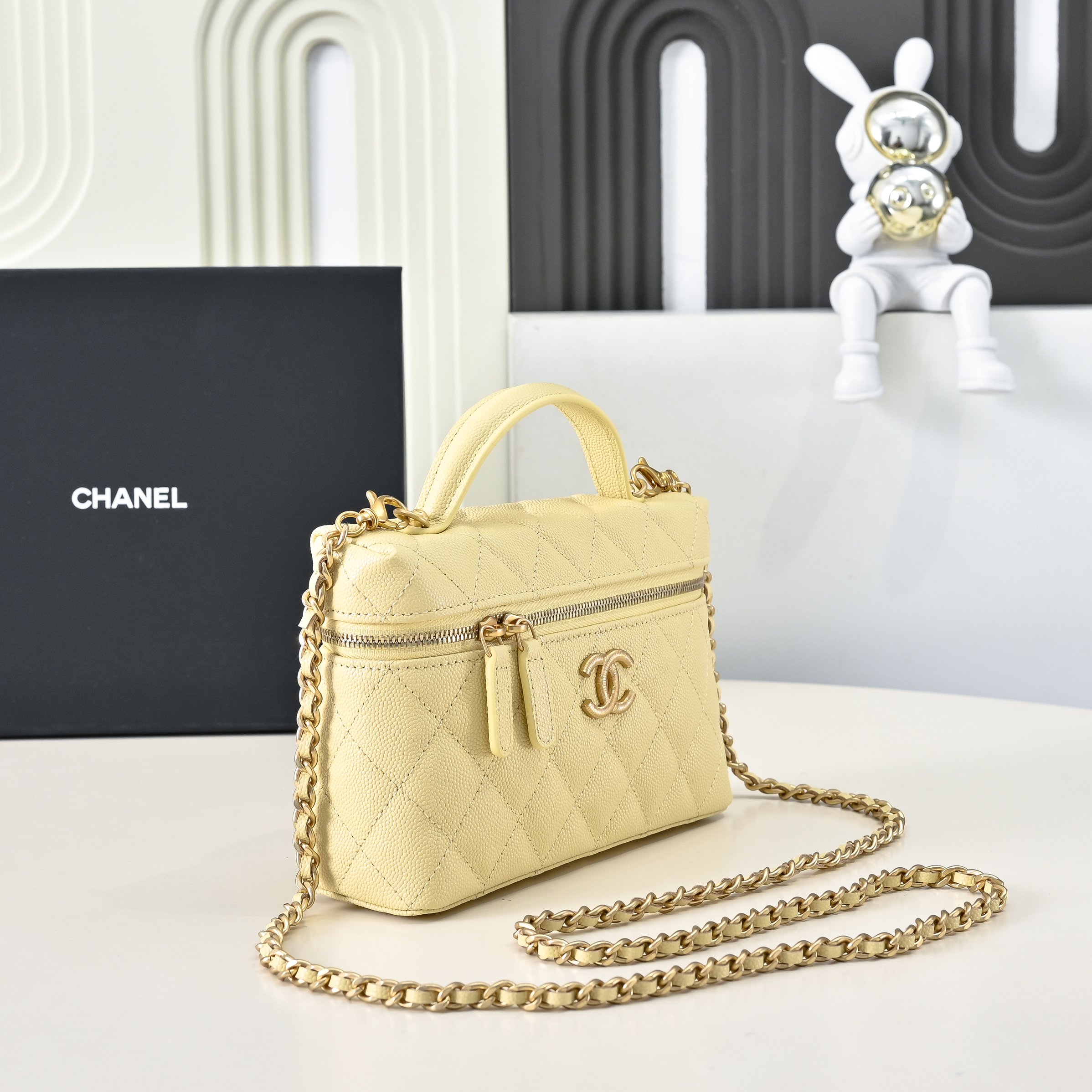 CHANEL 25P Brushed Gold Logo Chain Vanity Bag - image 4