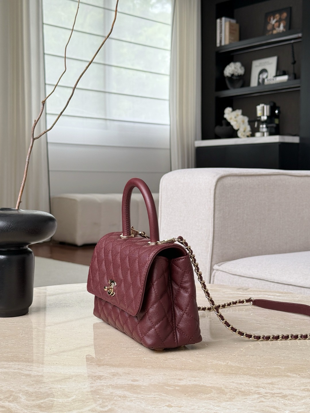 CHANEL 24A Flap Bag with Top COCO Small Handle Grained Calfskin - image 4