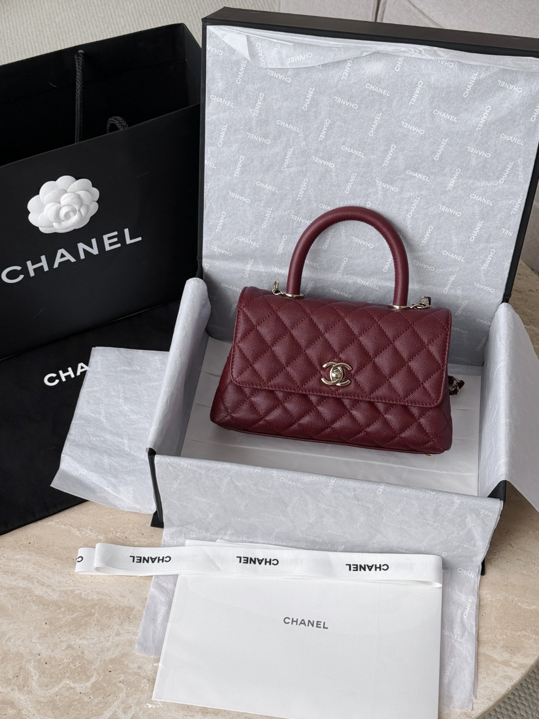 CHANEL 24A Flap Bag with Top COCO Small Handle Grained Calfskin - image 8