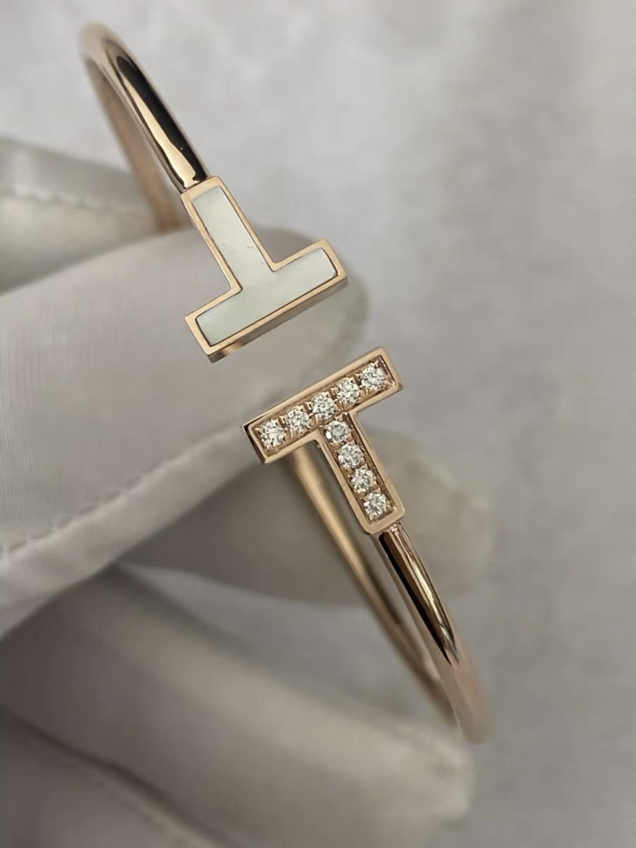 Tiffany Double T Narrow Wire Bracelet With Diamond and MOP - image 2