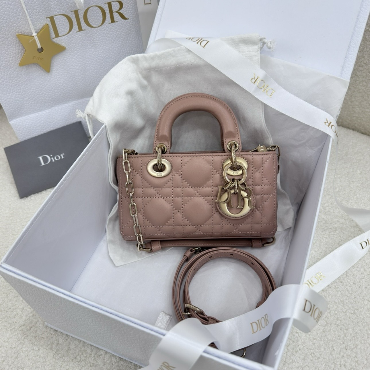 Micro Lady D-Joy Bag Cannage Lambskin Rose des Vents - image 2