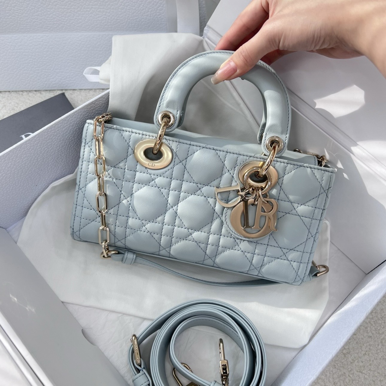 Small Lady D-joy Lake Blue Cannage Lambskin - image 2