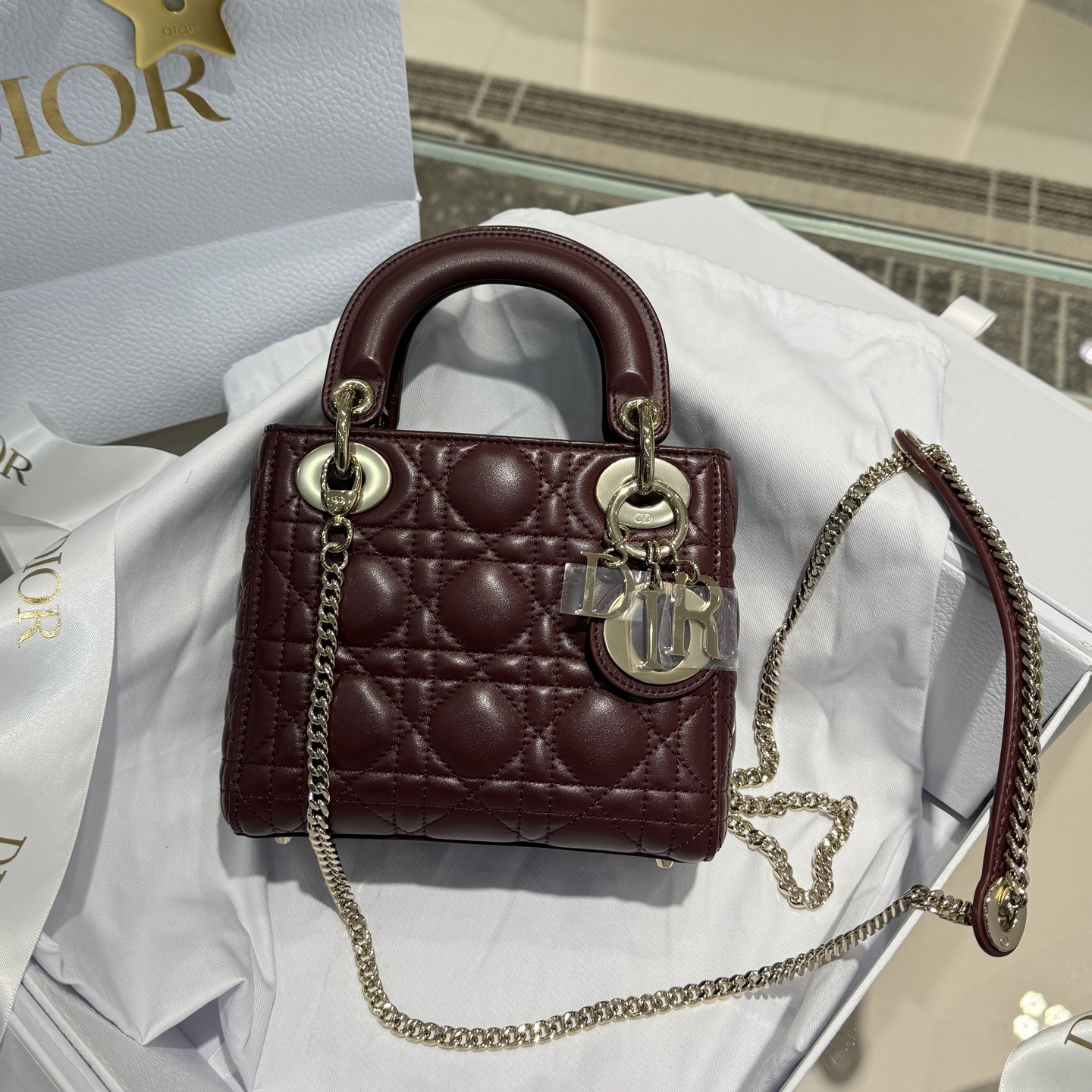 Mini Lady Dior Bag Deep Amaranth Pearlescent Cannage Lambskin - image 2